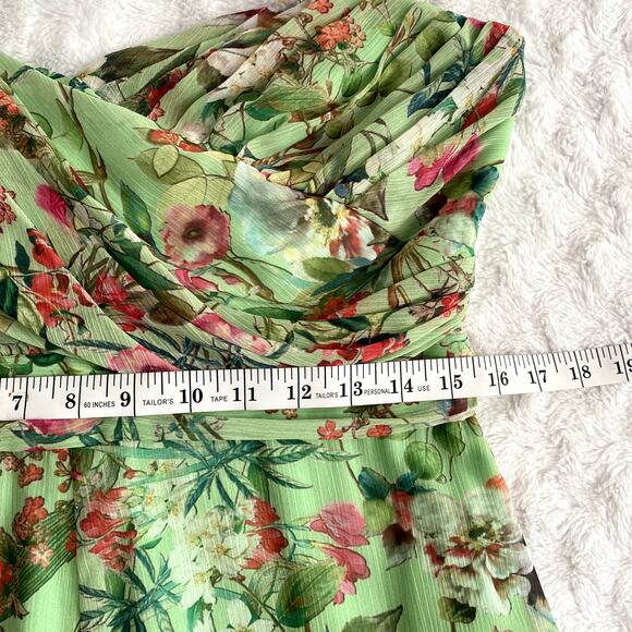 Jay Godfrey Green Lydia Floral Strapless Chiffon Pleated Preppy Romper 12 - Picture 7 of 8